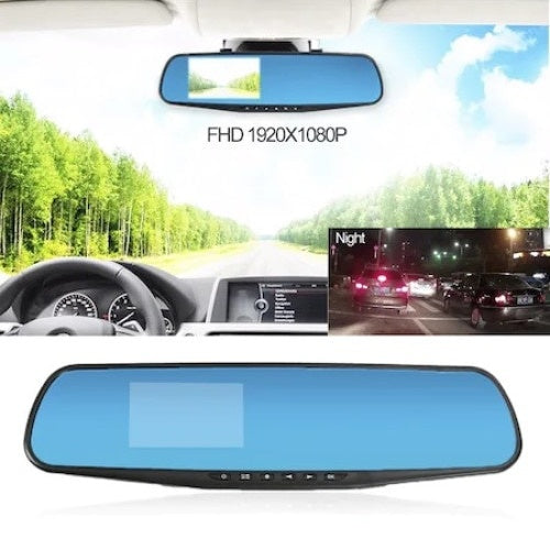 Oglinda Retrovizoare Cu Camera FOXMAG24, Full Hd, Dual, Rezolutie Fhd, Senzor De Miscare, Negru