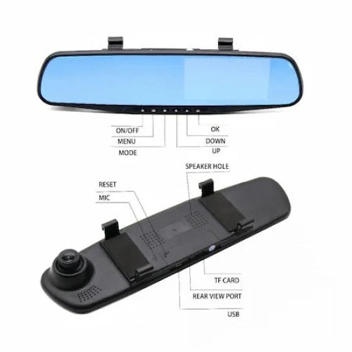 Oglinda Retrovizoare Cu Camera FOXMAG24, Full Hd, Dual, Rezolutie Fhd, Senzor De Miscare, Negru