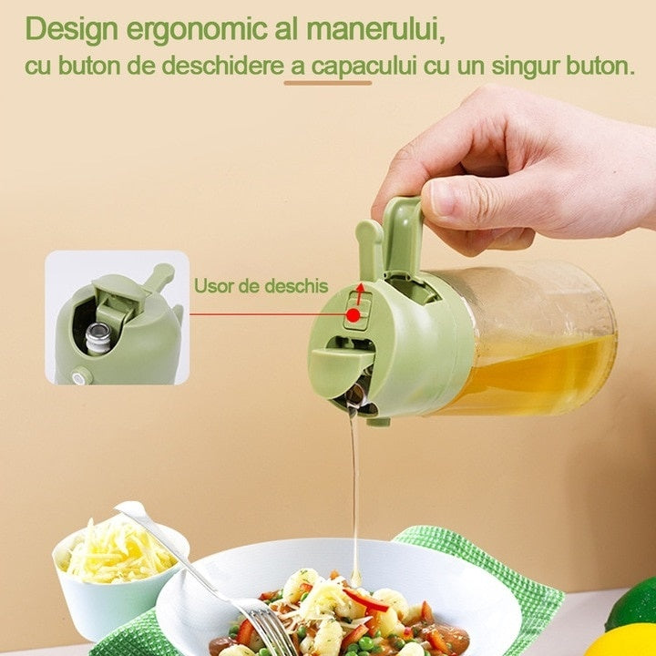 Oliviera 2 in 1, din sticla, cu maner din plastic, capacitate 600ml, cu stropire si pulverizare, transparent/verde