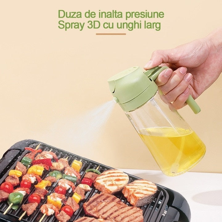 Oliviera 2 in 1, din sticla, cu maner din plastic, capacitate 600ml, cu stropire si pulverizare, transparent/verde