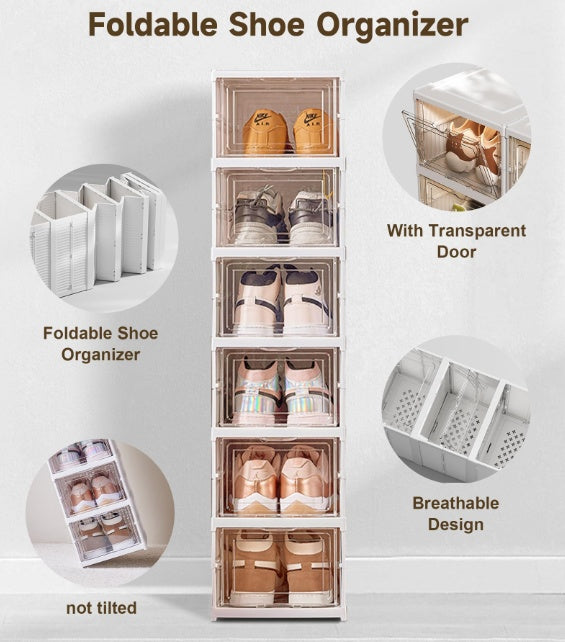 Organizator de Pantofi, Pliabil, cu Uși Transparente cu 6 Niveluri, 105.5 cm
