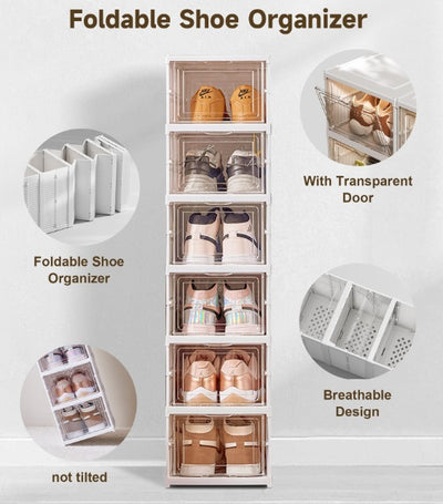 Organizator de Pantofi, Pliabil, cu Uși Transparente cu 6 Niveluri, 105.5 cm