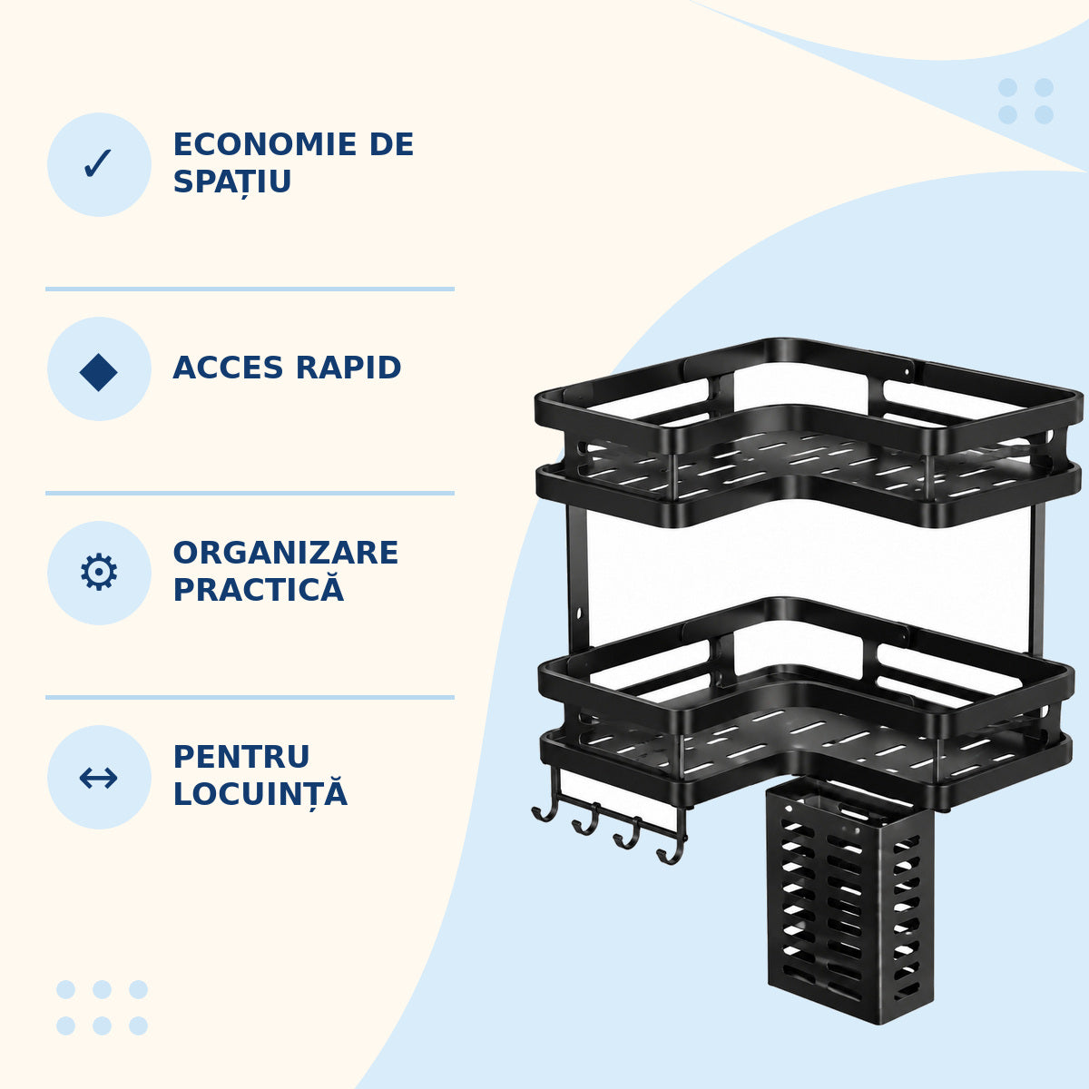 Organizator de Perete pentru Condimente, cu Rafturi și Cârlige, Negru – imagine 3