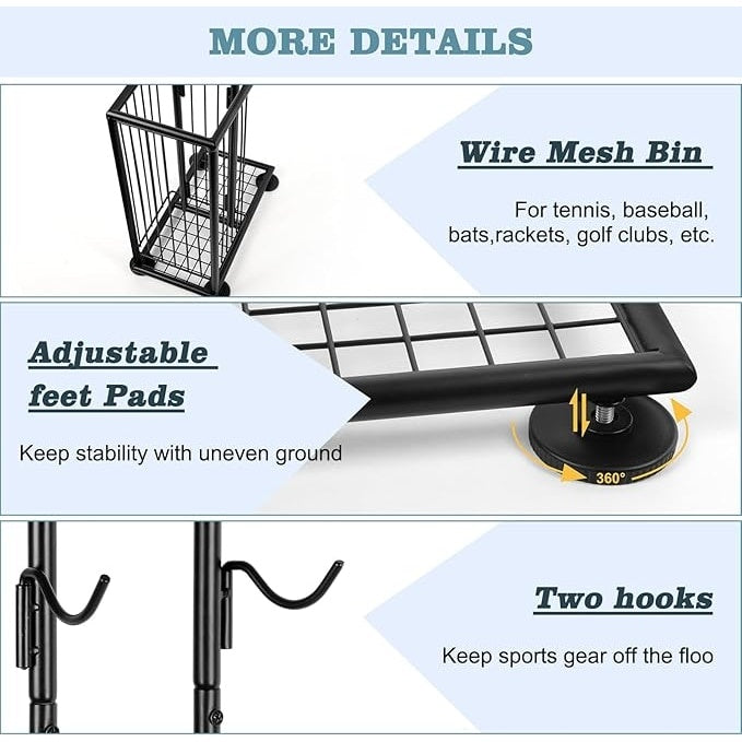 Organizator multifunctional din metal, pentru mingi, flori, umbrele, cu 7 niveluri, constructie robusta, picioare stabile, negru