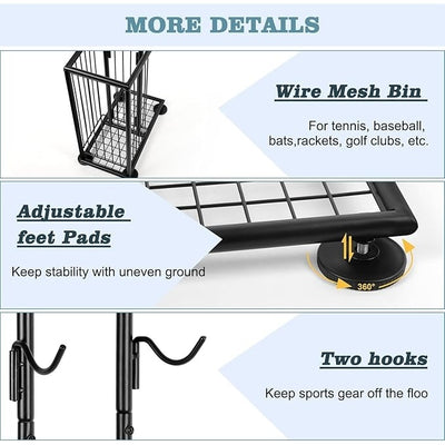 Organizator multifunctional din metal, pentru mingi, flori, umbrele, cu 7 niveluri, constructie robusta, picioare stabile, negru