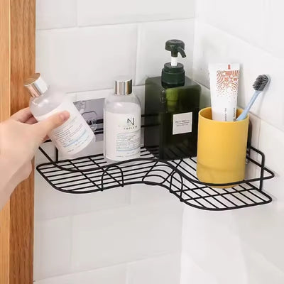 Organizator pentru baie si bucatarie, din metal, prindere ventuze cu lipici, rezistente la apa, negru