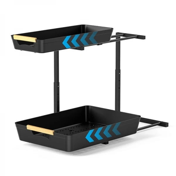 Organizator pentru bucatarie/baie, cu 2 rafturi retractabile, inaltime ajustabila, depozitare condimente/cafea, dimensiuni 39.5 (L) x 30 (l) x 41.5 (H) cm, negru