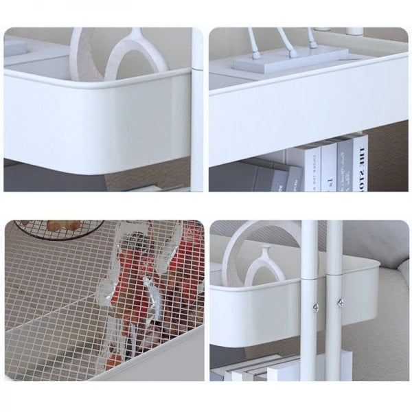 Organizator pentru bucatarie/baie, slim, portabil, cu 3 rafturi, structura solida, din metal, dimensiuni 45 (L) x 37 (l) x 82 (H) cm, alb