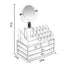 Organizator pentru cosmetice, cu oglinda, din acril, cu 4 sertare si 13 compartimente deschise, alb/transparent