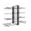 Organizator pentru oale si tigai, din metal, ajustabil si demontabil, cu 8 compartimente, pliabil, dimensiunie 38x53x21 cm, negru