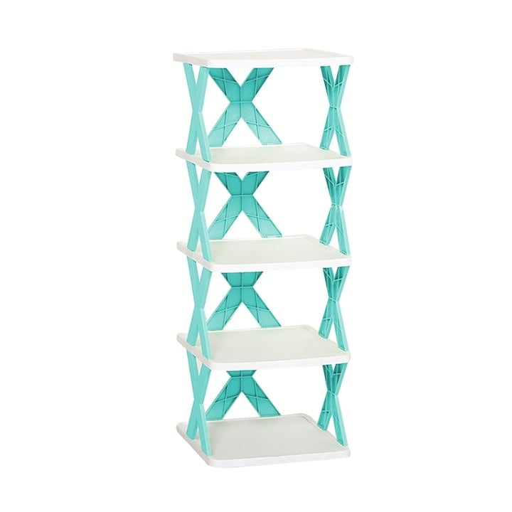 Organizator pentru pantofi, cu 5 polite, din ABS, dimensiuni 26 x 24 x 80 cm, modular, usor de asamblat, alb/verde