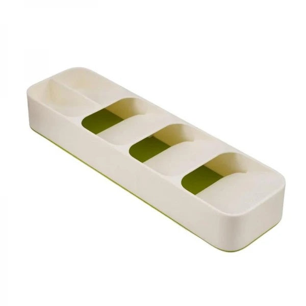 Organizator pentru tacamuri, cu 5 compartimente, dimensiuni 39.8 cm x 11.4 cm x 5.8 cm, nu ocupa mult spatiu, alb