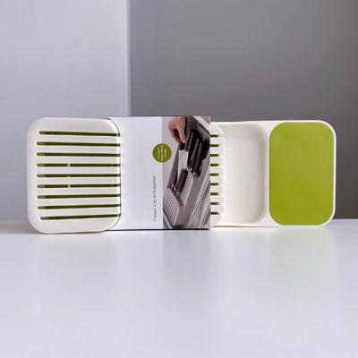 Organizator / suport pentru cutite, cu 2 nivele, pentru 18 cutite, design modern, nu ocupa mult spatiu, gri