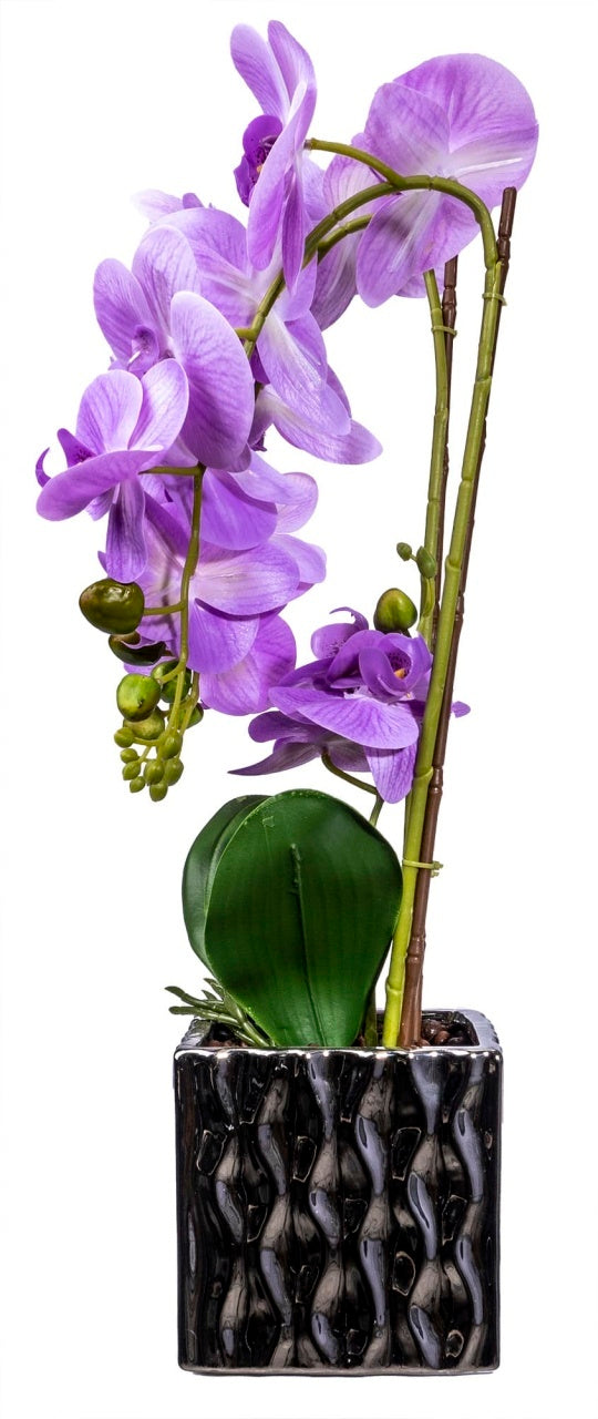 Orhidee 3 fire cu aspect natural in ghiveci auriu, 50 cm inaltime