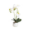 Orhidee artificiala in ghiveci ceramic alb, diametru 10 cm, inaltime 42 cm