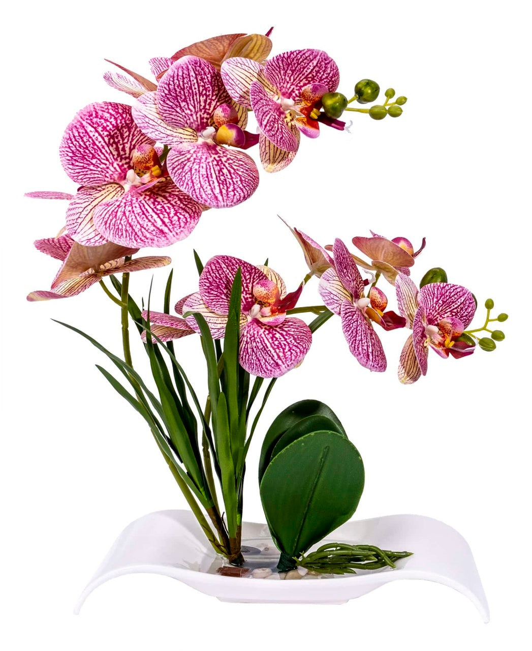 Orhidee artificiala in ghiveci ceramic alb, H 40 cm, aspect natural