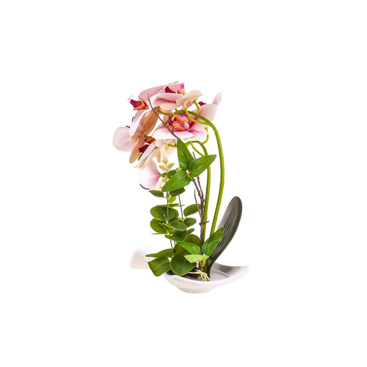 Orhidee artificiala in ghiveci ceramic alb, inaltime 33 cm, aspect natural