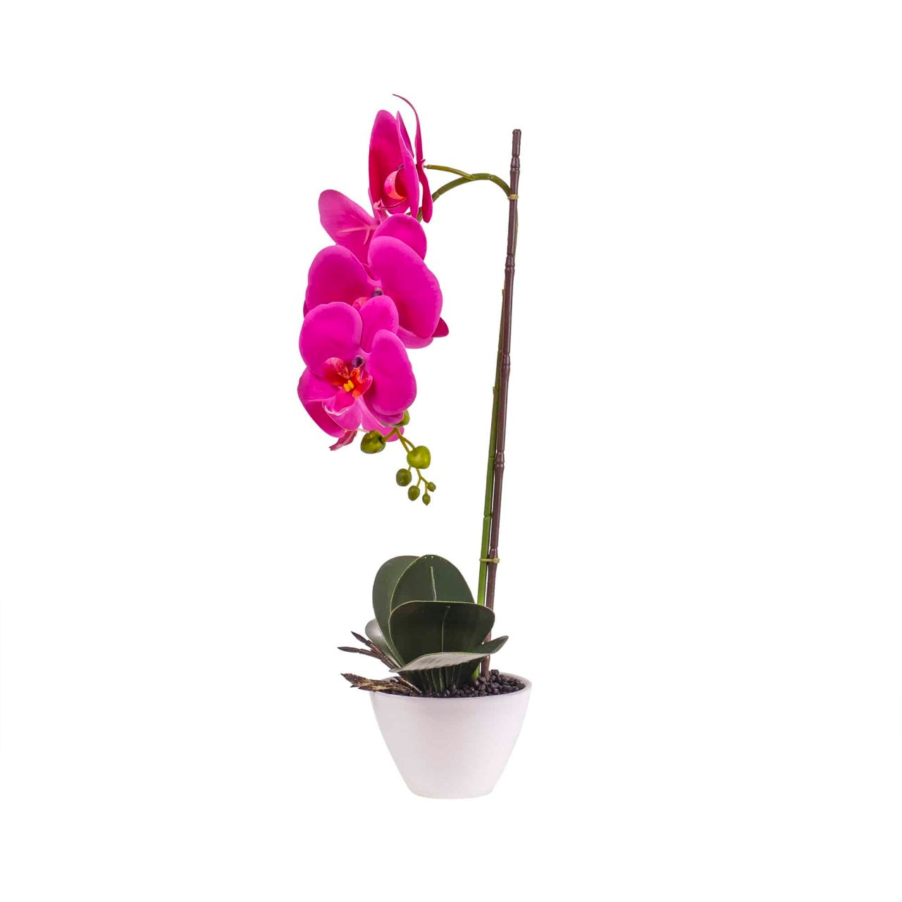Orhidee artificiala in ghiveci ceramic alb, inaltime 47 cm, aspect natural