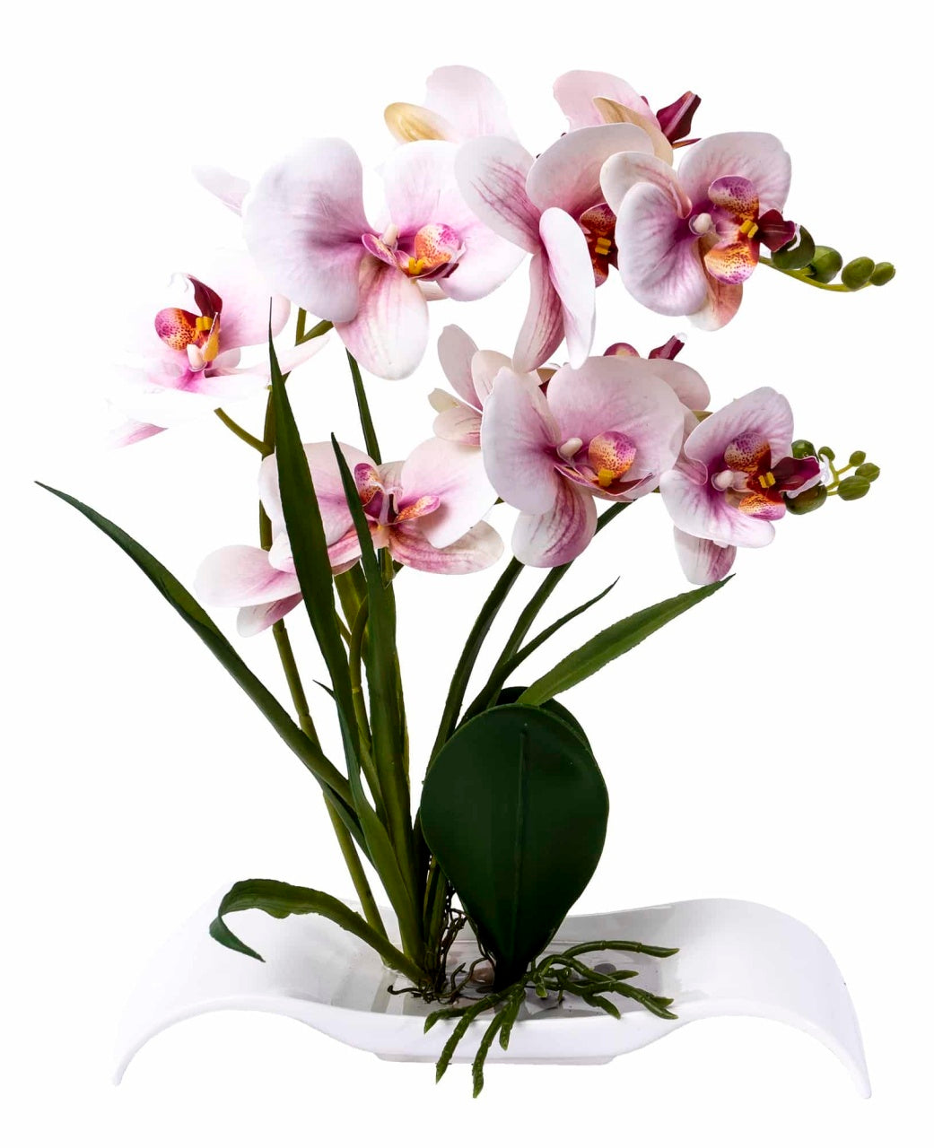 Orhidee artificiala in ghiveci ceramica alb, H 40 cm, aspect natural