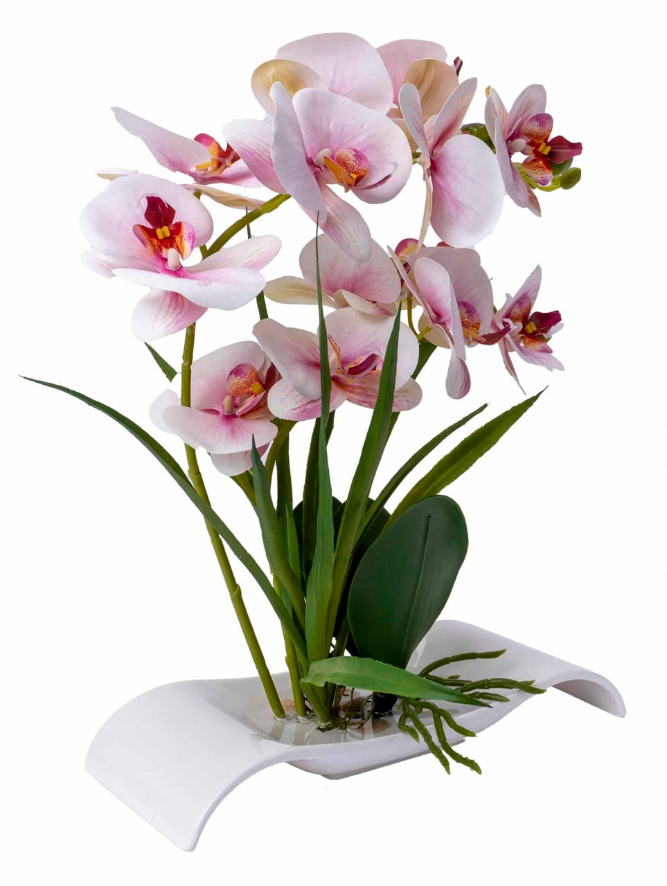 Orhidee artificiala in ghiveci ceramica alb, H 40 cm, aspect natural