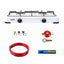 Pachet aragaz 2 ochiuri 51x28 cm cu ceas butelie si accesorii gaz alb
