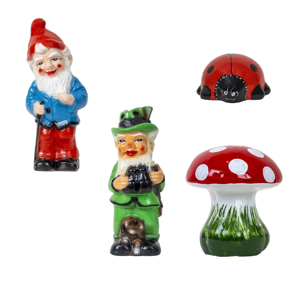 Pachet decor gradina cu ciuperca, buburuza si 2 pitici, diverse inaltimi