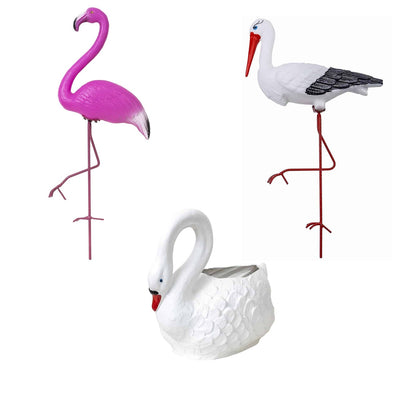 Pachet decor gradina din plastic - flamingo, lebada si barza, dimensiuni variate