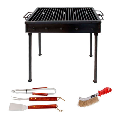 Pachet gratar metalic 50x35cm cu perie sarma si set 3 accesorii gratar