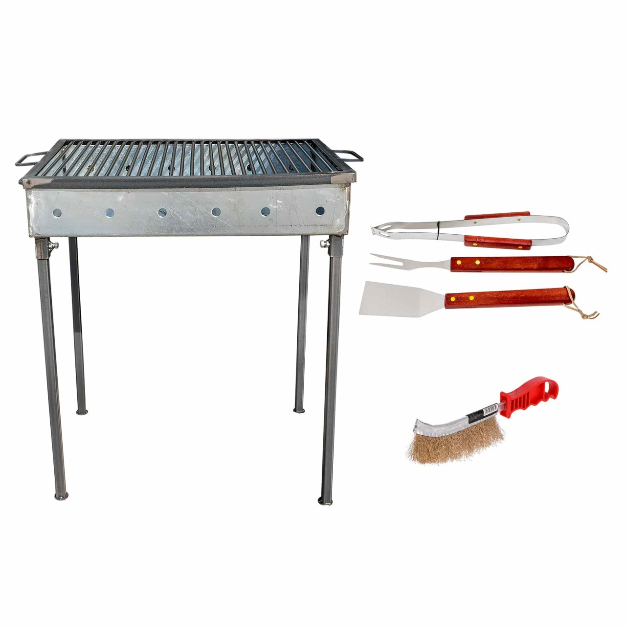 Pachet gratar metalic 60x40cm grosime 3mm cu perie sarma si 3 accesorii gratar