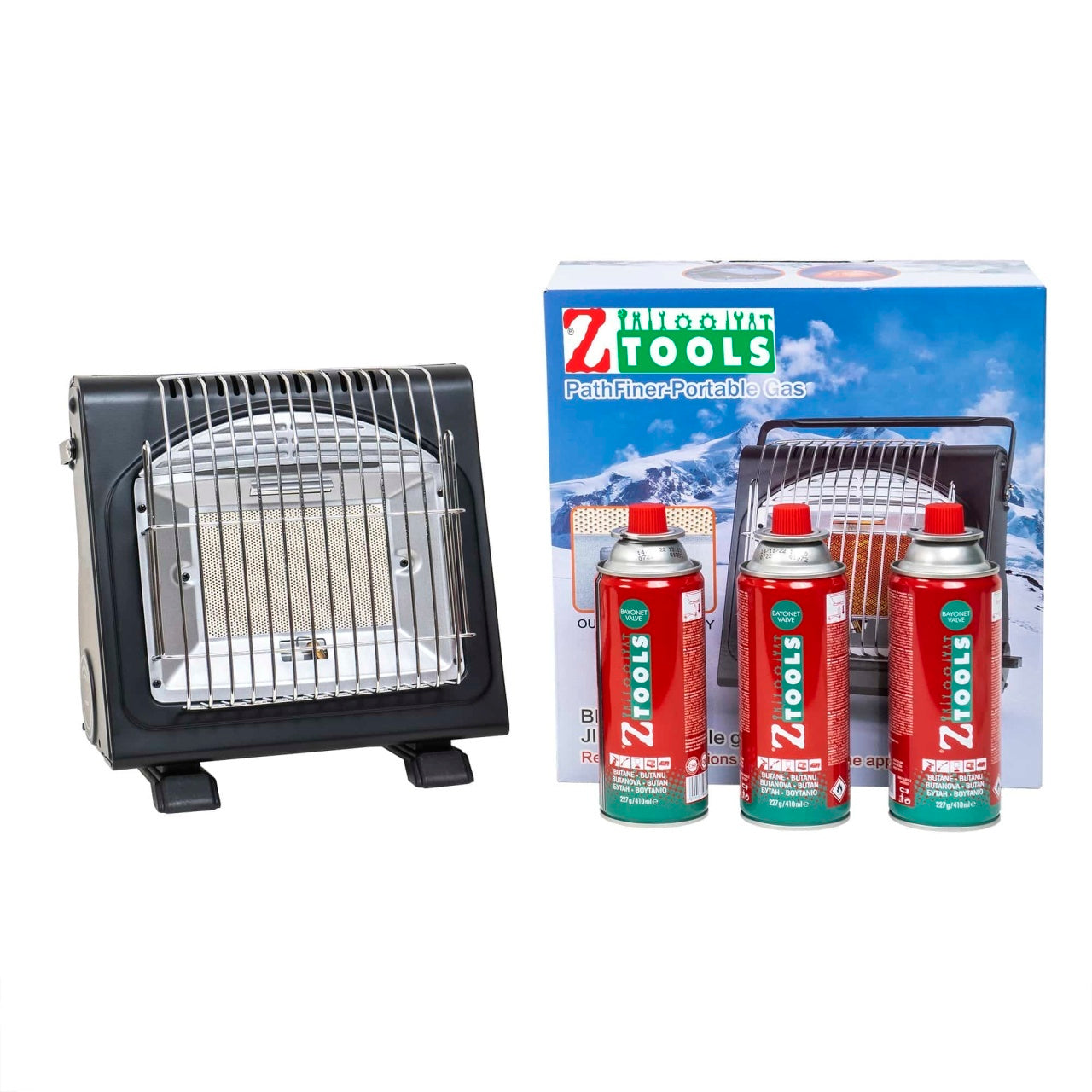 Pachet incalzitor si arzator portabil pe gaz cu aprindere piezo si 3 butelii 410ml