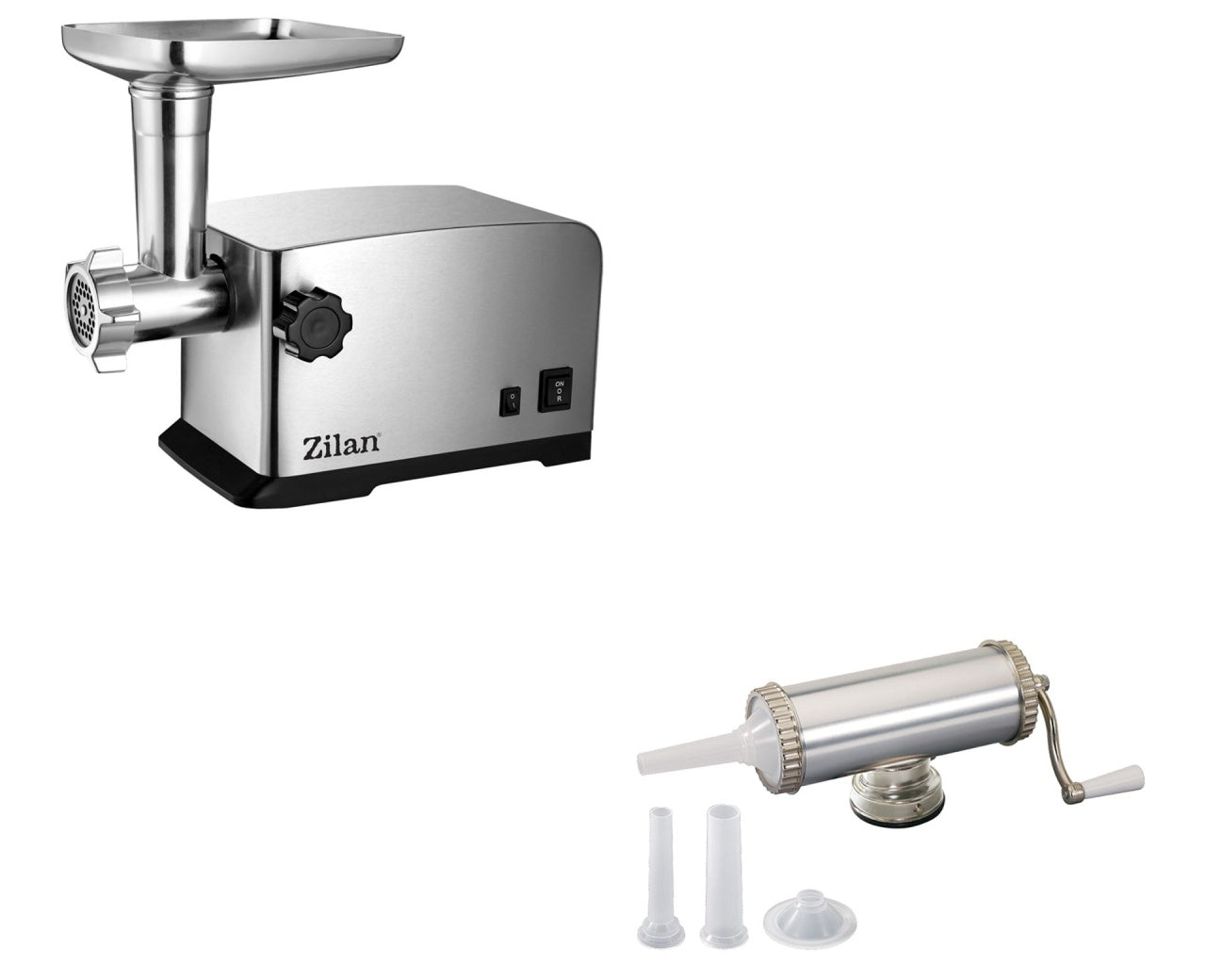 Pachet masina de tocat carne inox 1800W + aparat pentru facut carnati 2.5kg