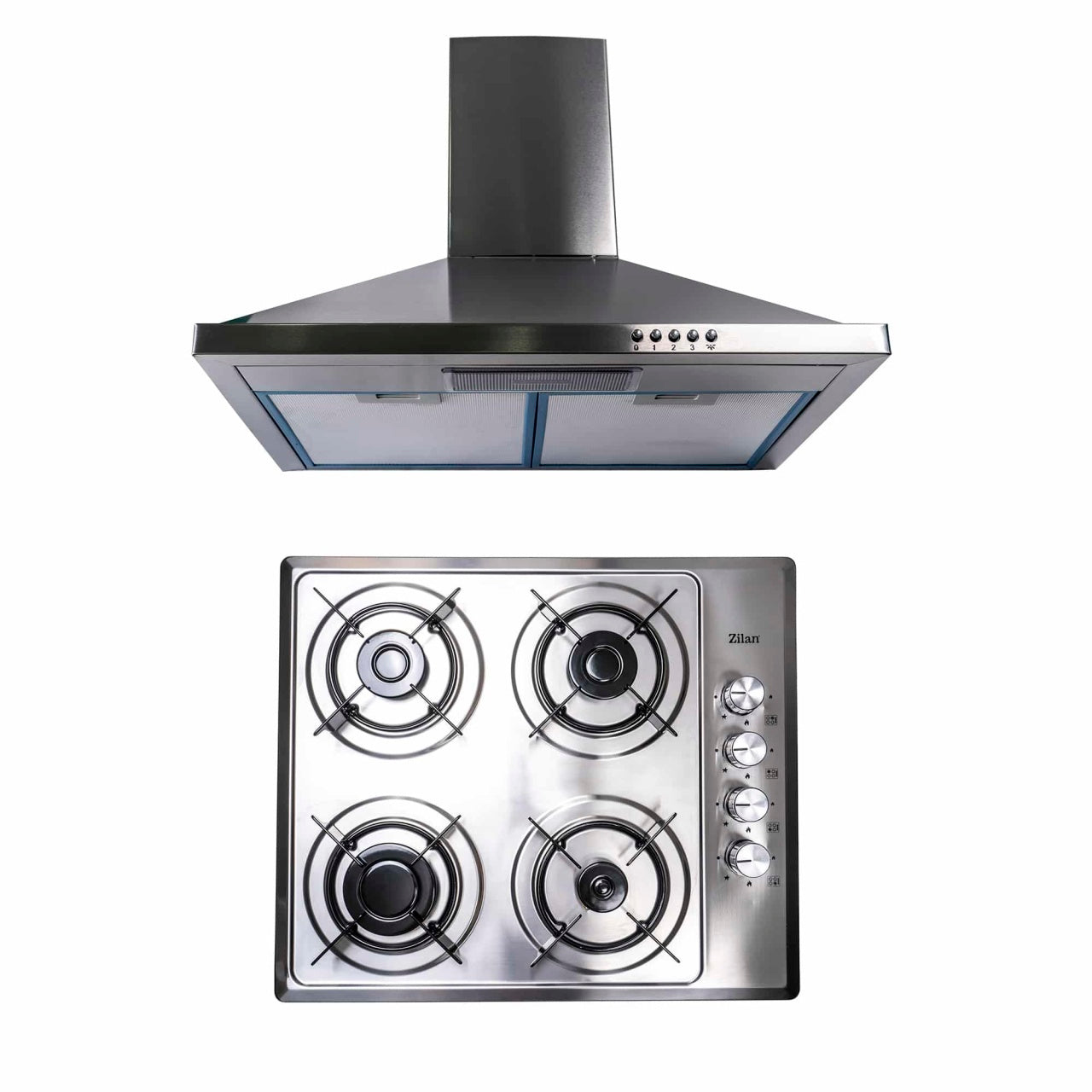 Pachet plita incorporabila inox 4 arzatoare si hota decorativa inox 63 cm