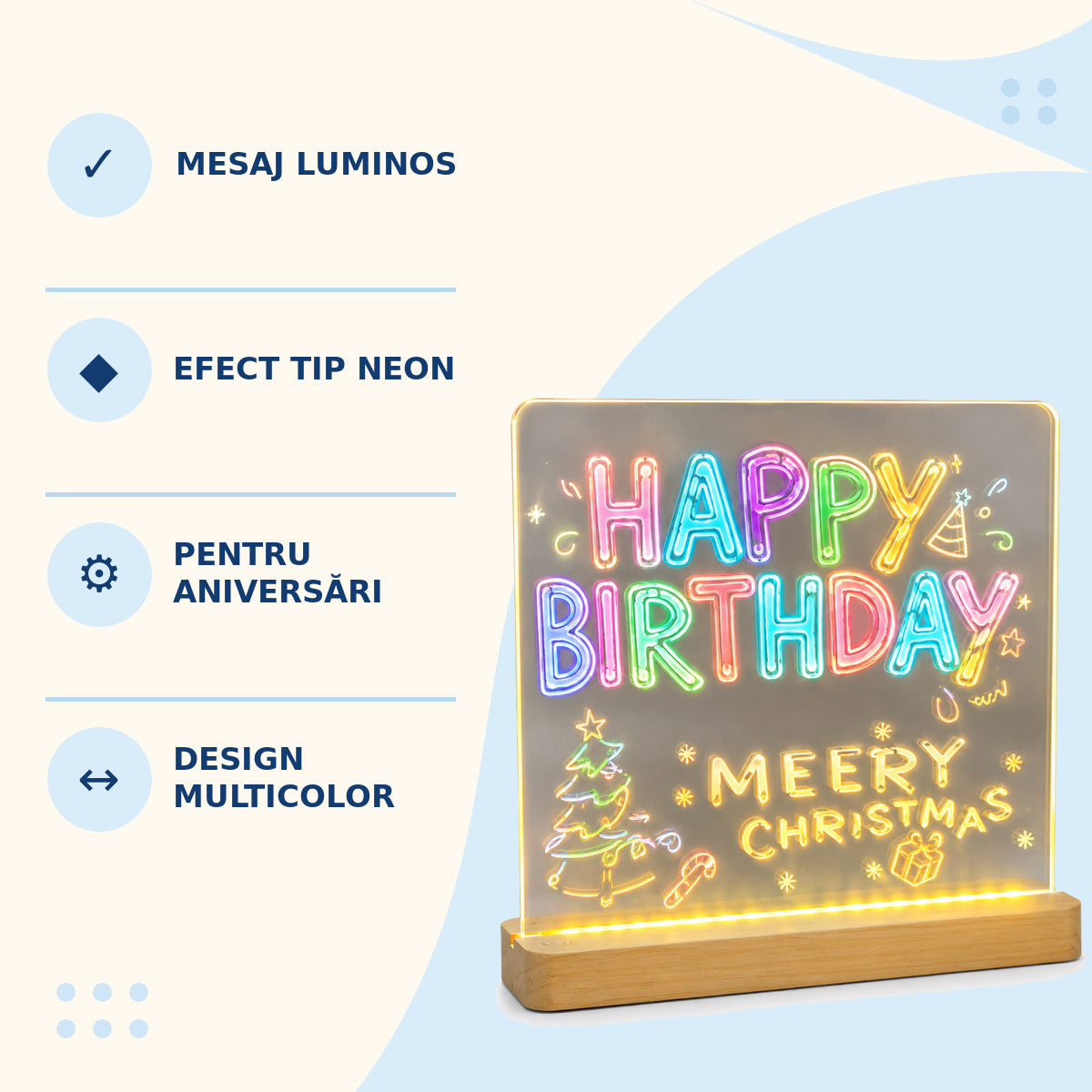 Panou LED Decorativ „Happy Birthday” cu Efect Neon – imagine 3