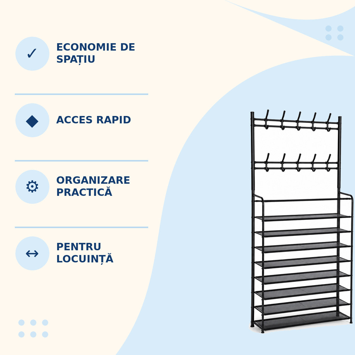 Pantofar Înalt cu 10 Niveluri, Structură Metalică, Negru – imagine 3