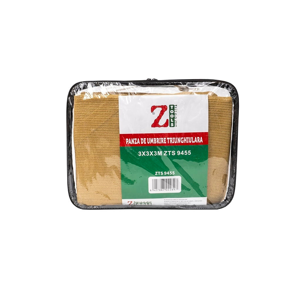 Panza de umbrire triunghiulara 3x3x3m, crem, protectie UV 98%