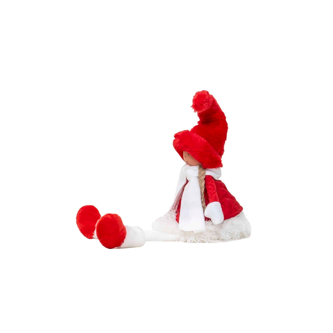 Papusa decorativa cu caciula si fular din blanita, inaltime 48 cm, rosu