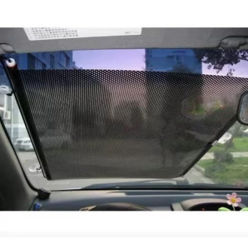 Parasolar auto, prindere cu ventuze, dimensiuni 68cm x125cm, retractabil, negru