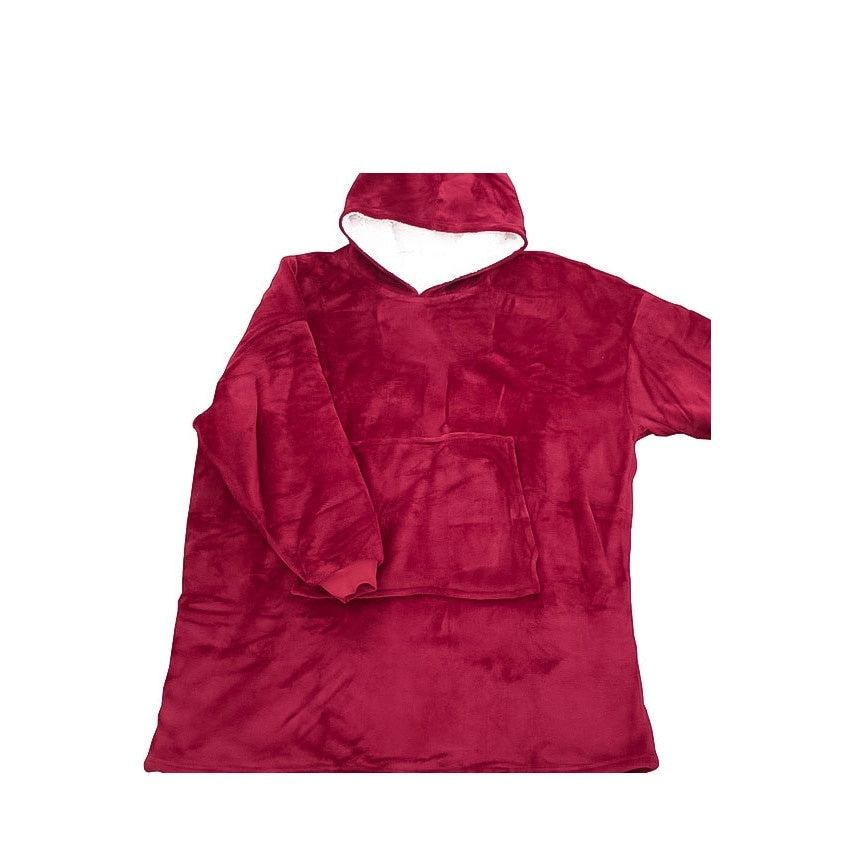 Patura CosyHoodie, tip hanorac, cu maneci,gluga si buzunare, material moale si placut la atingere,plusat,calduros,marime universala,80 x 100 cm, rosu/alb, doty