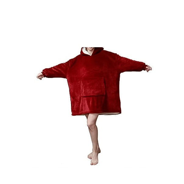 Patura CosyHoodie, tip hanorac, cu maneci,gluga si buzunare, material moale si placut la atingere,plusat,calduros,marime universala,80 x 100 cm, rosu/alb, doty