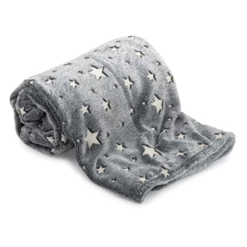Patura pufoasa, cu stelute fosforescente, dimensiuni 120X150 cm, moale si confortabila, gri