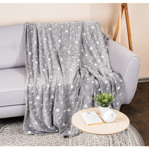Patura pufoasa, cu stelute fosforescente, dimensiuni 120X150 cm, moale si confortabila, gri
