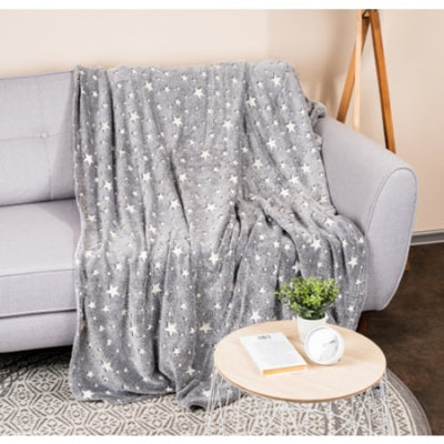 Patura pufoasa, cu stelute fosforescente, dimensiuni 120X150 cm, moale si confortabila, gri