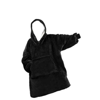 Paturica Foxmag24, cu maneci, gluga si buzunare, material moale si placut la atingere, plusat, calduros, negru