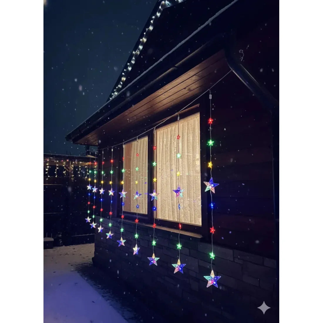 Perdea luminoasă LED, stele, 112 LED-uri, 3 × 1 m, multicoloră – imagine 1