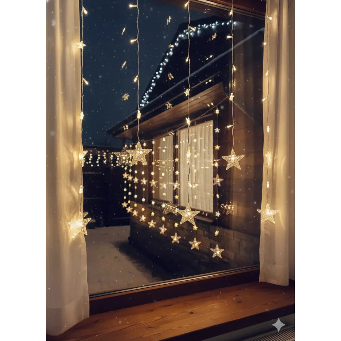 Perdea luminoasă LED, stele, 112 LED-uri, 3 × 1 m, multicoloră – imagine 2