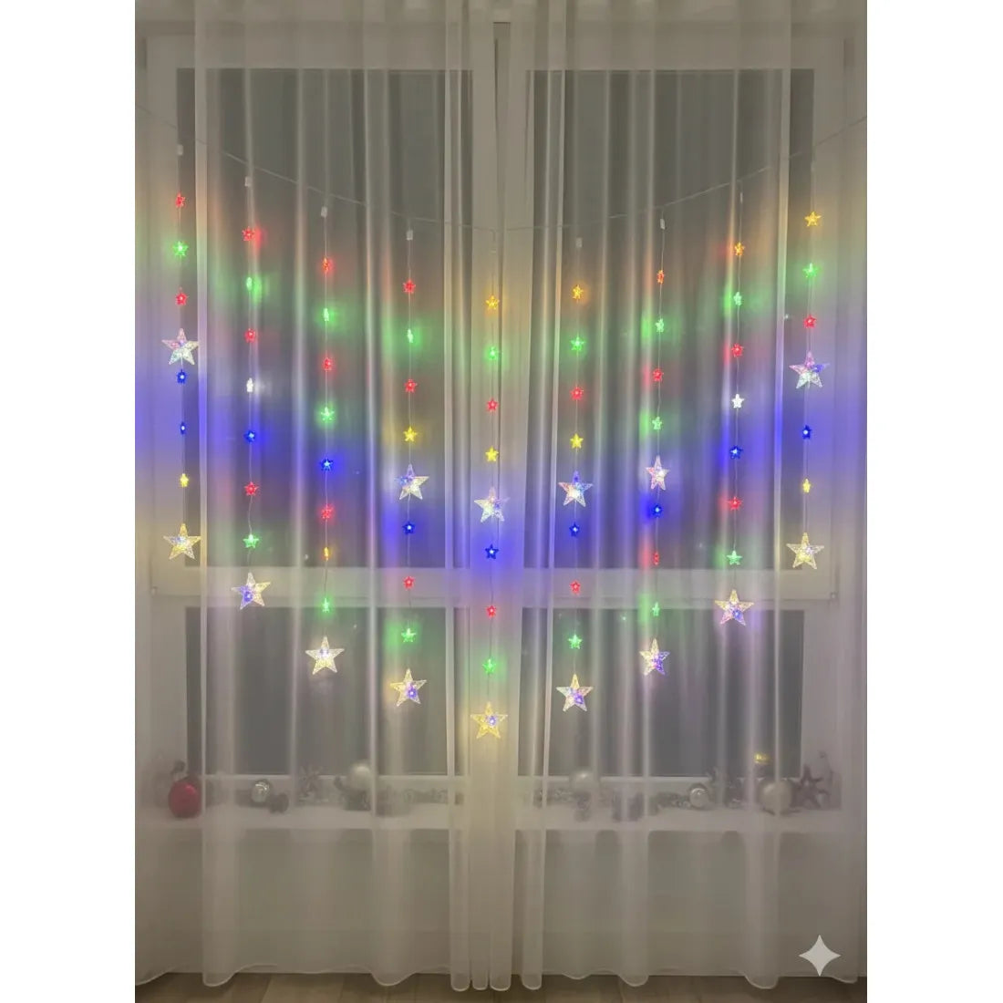 Perdea luminoasă LED, stele, 112 LED-uri, 3 × 1 m, multicoloră – imagine 3
