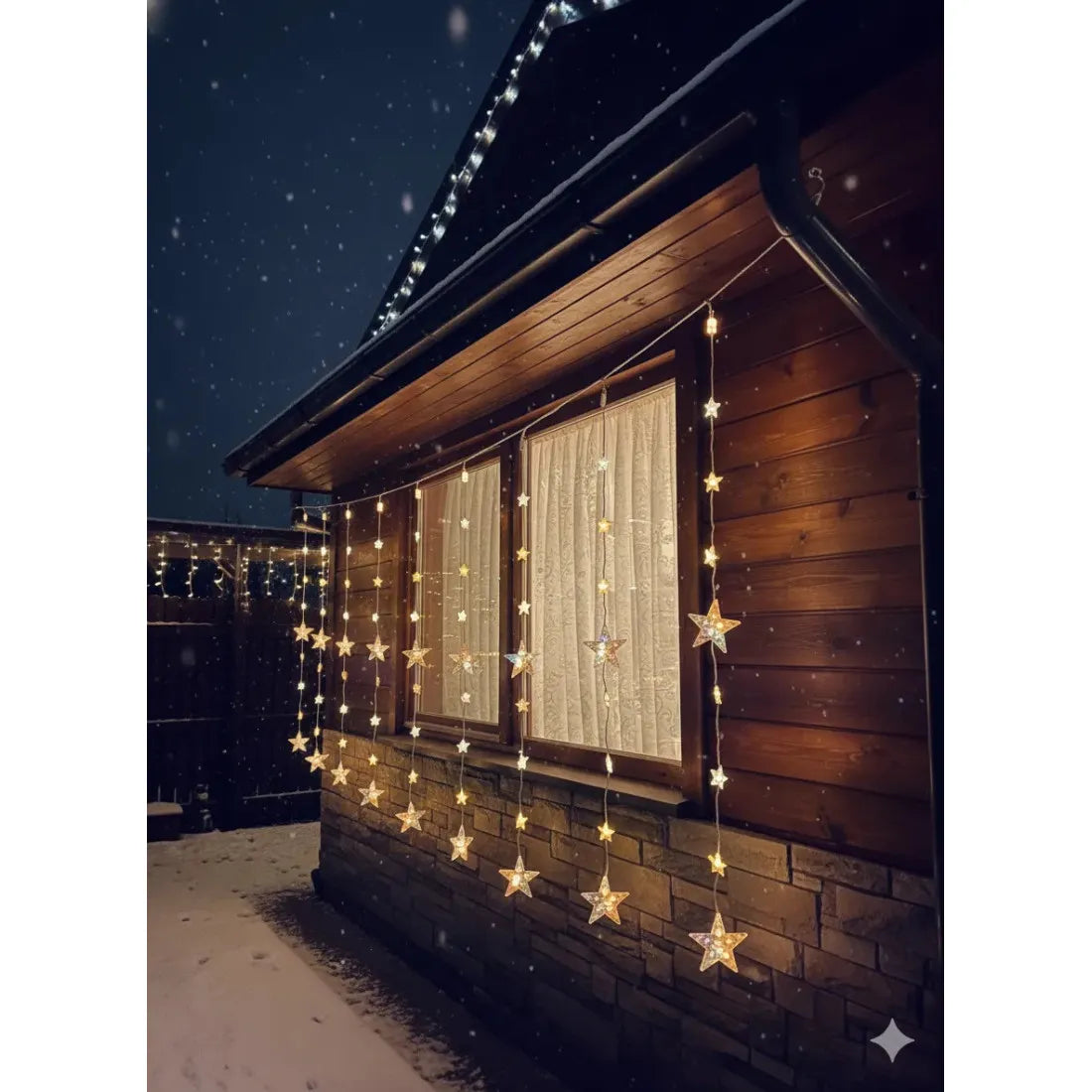 Perdea luminoasă LED, stele, 112 LED-uri, 3 × 1 m, multicoloră – imagine 4