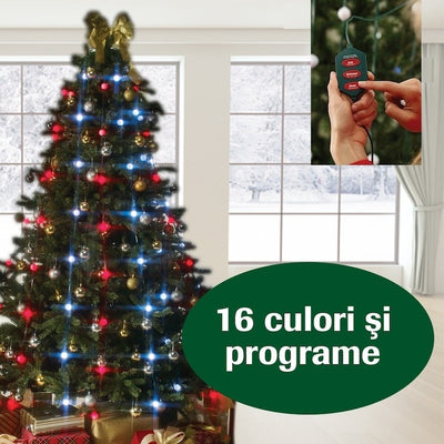 Perdea de lumini verticale pentru brad, instalatie de Craciun, cu 64 de globulete, telecomanda, 16 culori si programe, multicolor