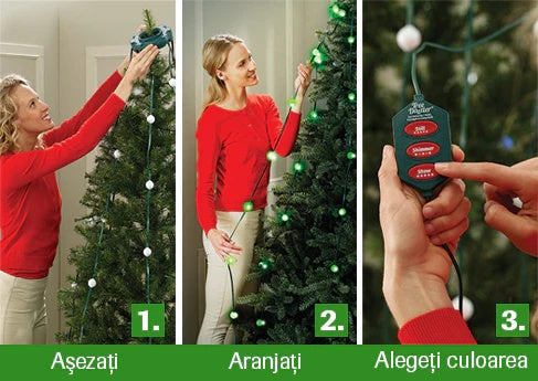 Perdea de lumini verticale pentru brad, instalatie de Craciun, cu 64 de globulete, telecomanda, 16 culori si programe, multicolor
