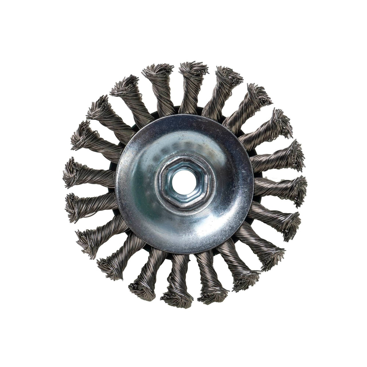 Perie conica sarma rasucita 115mm x M14 pentru polizor unghiular, otel inoxidabil